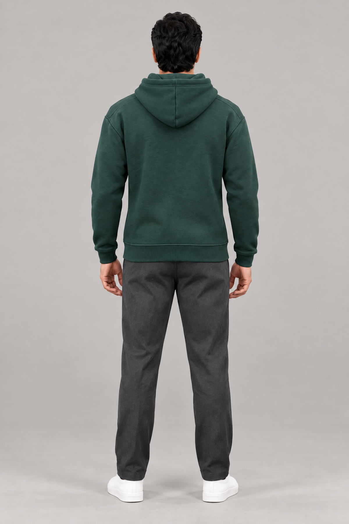 ADOT heavyweight pullover hoodie in Bottle Green, worn, back