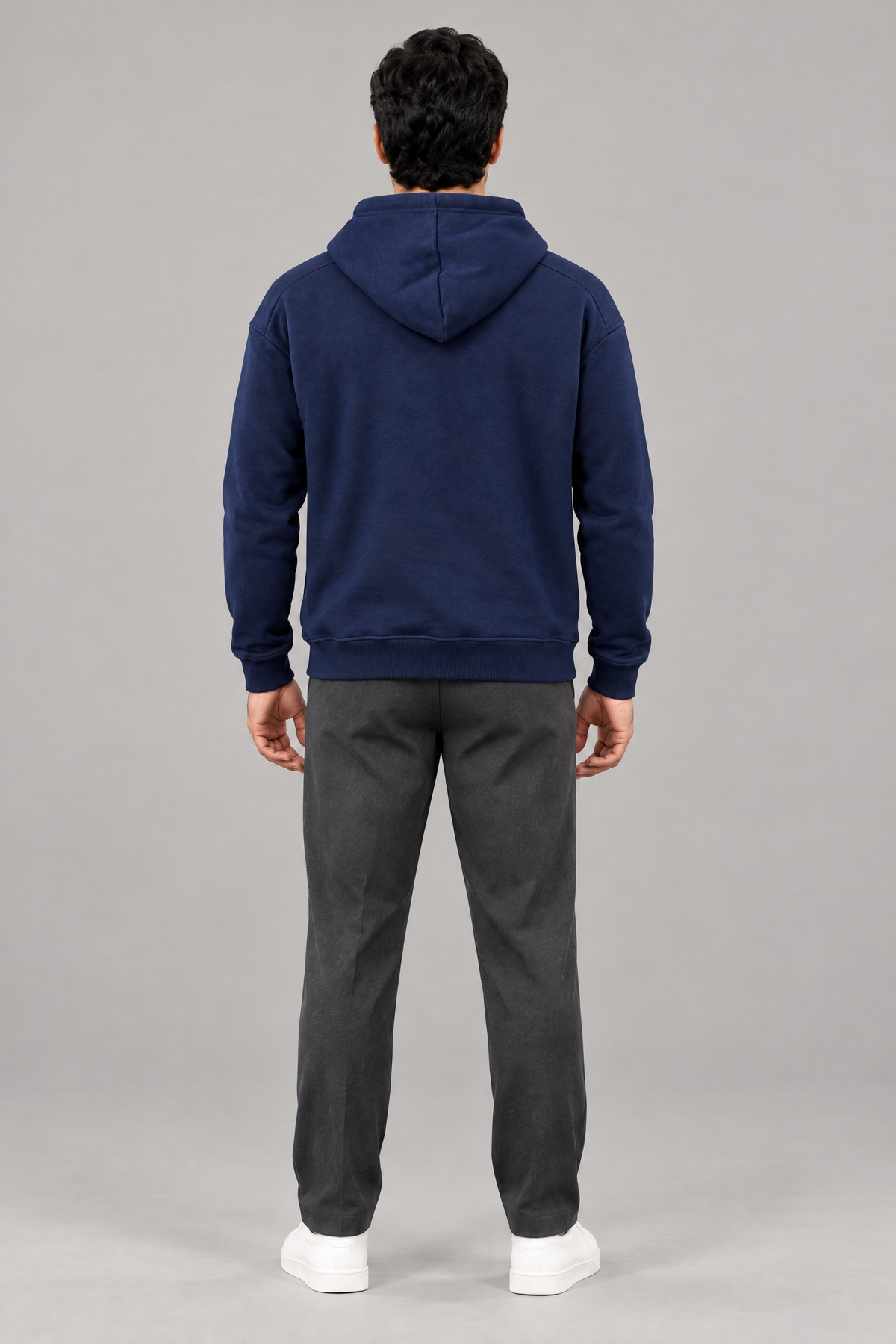 ADOT heavyweight pullover hoodie in Navy Blue, worn, back