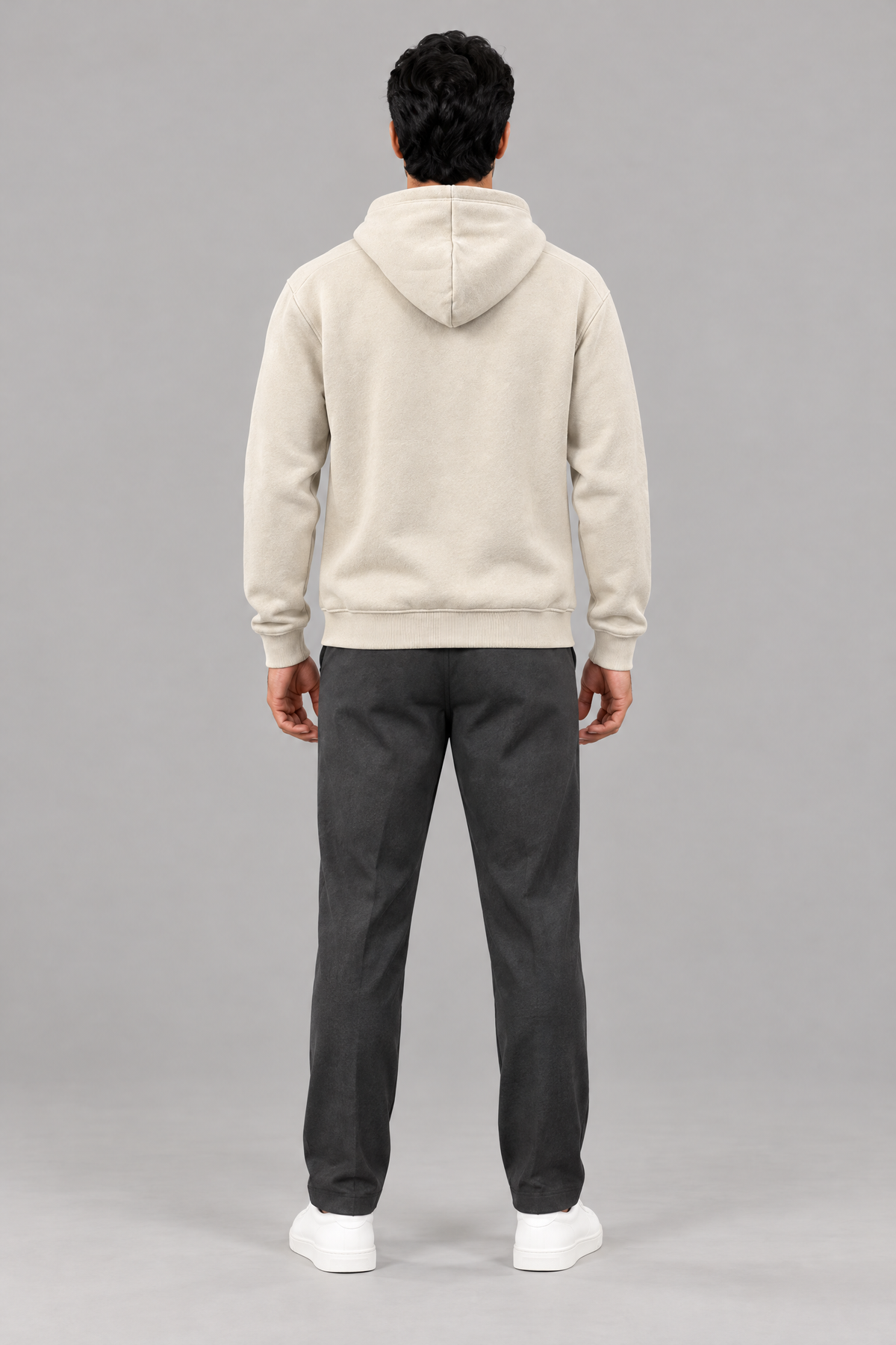 ADOT heavyweight pullover hoodie in Off-White Cream, worn, back